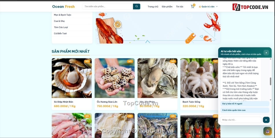 Web bán hải sản,hải sản,tích hợp
